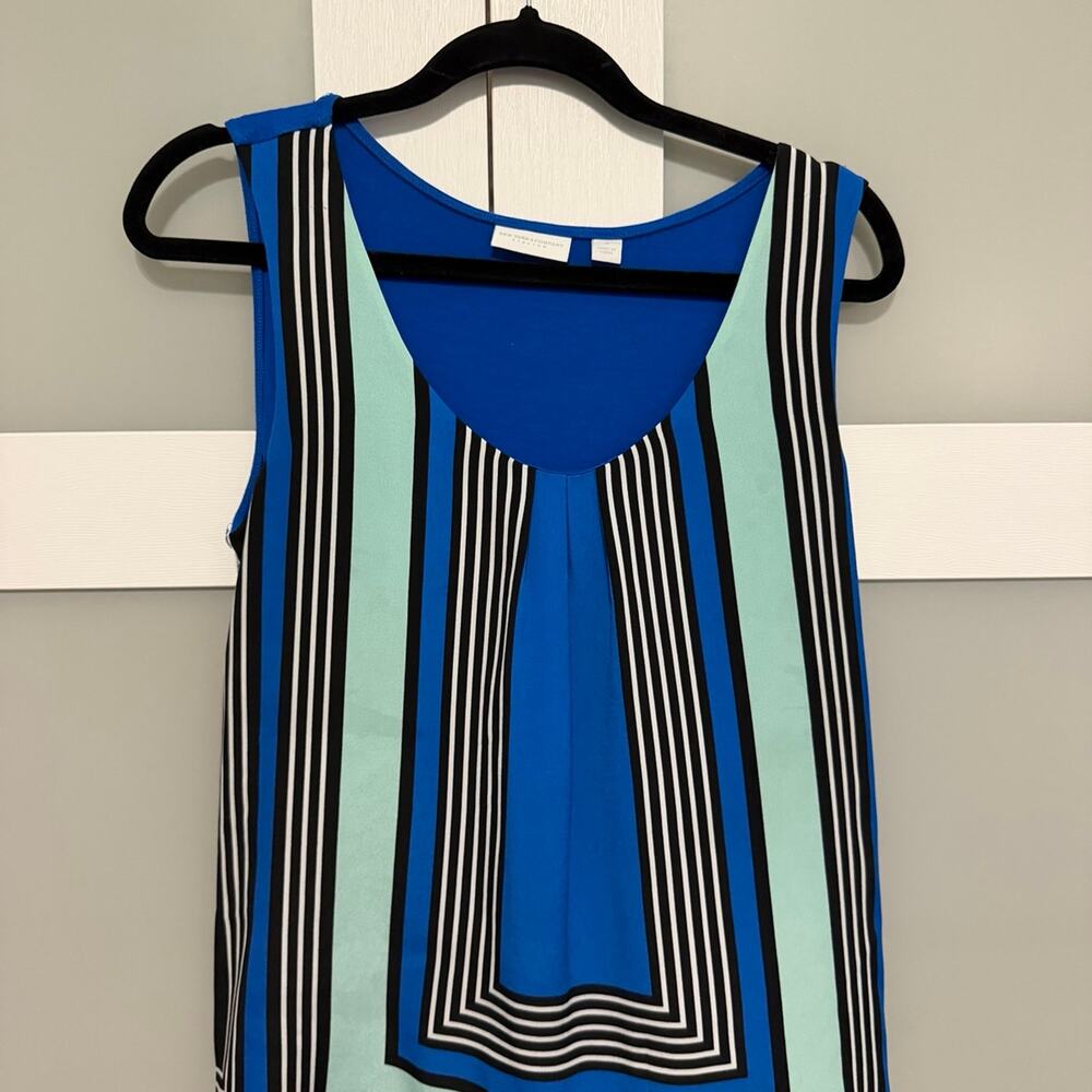 New York & Company Sleeveless Geometric Print Tank Top Blue Mint Black Women’s M